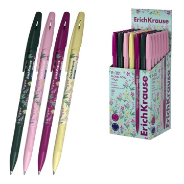 Ручка шар. ЕК R-301 Stick Floral Soul синяя, 0,7мм, пласт.корп.ассорти