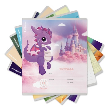 Тетрадь 12л клетка блест "Дракончики" ассорти (5диз) 60г.м2