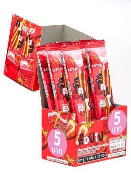 Палочки бисквитные "ТОППО" с клубничной начинкой СЛИМ пачка. 11гр. /уп.12шт./