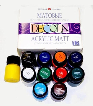Набор акрил. красок  12цв 240мл "Decola" матовые, стекл. банка