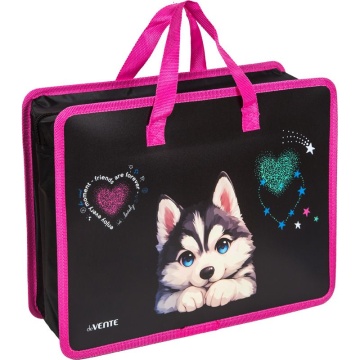 Папка А4 (335*260*100) с ручками, молния, пластик" Cute Husky"