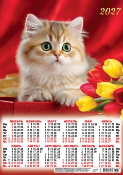 Календарь листовой А3 (297*420мм) на 2027г. "Котята. Самый лучший подарок"