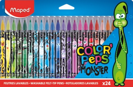 Фломастеры  24цв "Maped. Color peps monster", с заблокир. пишущ.узлом, смываемые