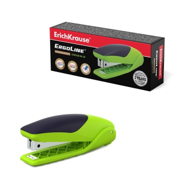 Степлер 10 ErichKrause ErgoLine Неон до 15 листов, ярко-салатовый (в коробке по 1 шт.)
