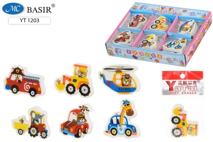 Ластик фигурный. "ТРАНСПОРТ". Мягкий, белый с рисунком. 5,2*3 см