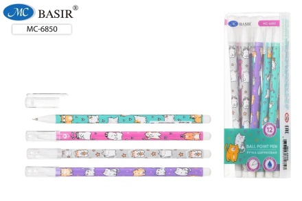 Ручка шариковая. "Кошки". Яркий цв.корпус.с рисунком. 0,7 мм. Синяя.