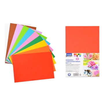 Фоамиран цветной. Набор 10 л. 10 цв. А4, толщ. 1 мм.