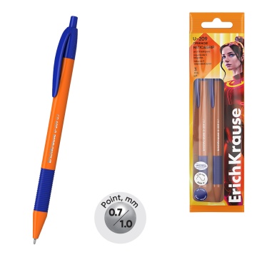 Набор из 3 ручек шариковых автоматических ErichKrause U-209 Matic&Grip Orange 0.7, Ultra Glide Techn