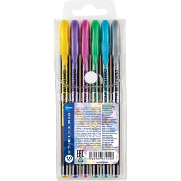 Набор гелевых ручек Centrum  6 цв. Metallic, 1,0мм