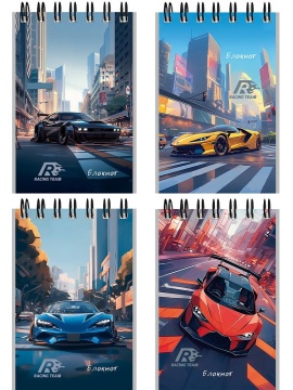 Блокнот А7  40л гребень "Городские спорткары" клетка