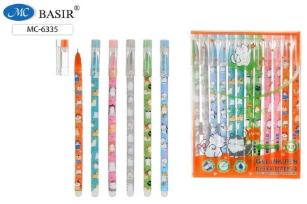 Ручка гелевая стираемая: "КОШКИ"; яркий, цветной корпус с рисунком .ассорти.; толщина