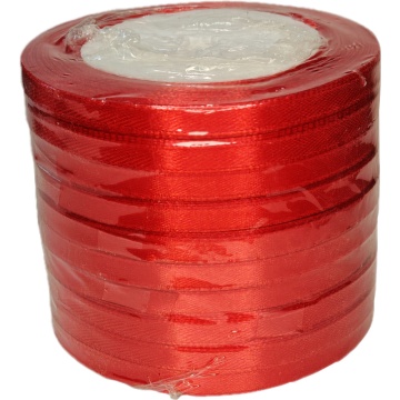 Лента упаковочная атласная 6мм, 22 м красная (10шт/уп)