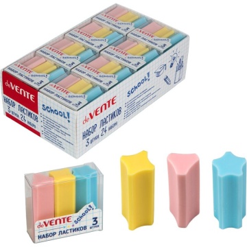 Набор ластиков deVENTE "School" 3шт., разные формы, пласт.коробка
