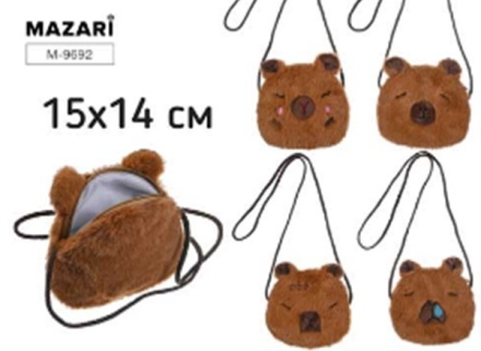 Сумка детская. Пушистая. CAPYBARA, через плечо, на молнии, 15х14см, ассорти 4 дизайна