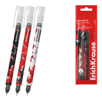 Набор из 3 ручек-роллеров ErichKrause Balance Stick Balloon Dog 0.5, цвет чернил черный (в пакете)