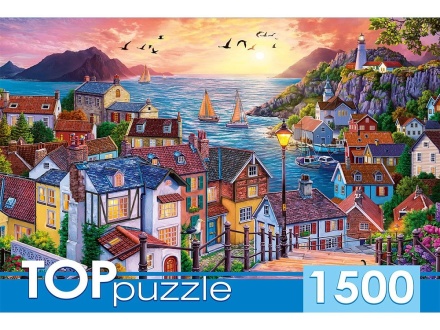 Пазлы 1500 элементов  685*580мм. "Приморский город на закате"