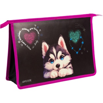 Папка д/тетрад. А4 (330*230*100) молния сверху, пластик "Cute Husky" тиснение сер.фольгой