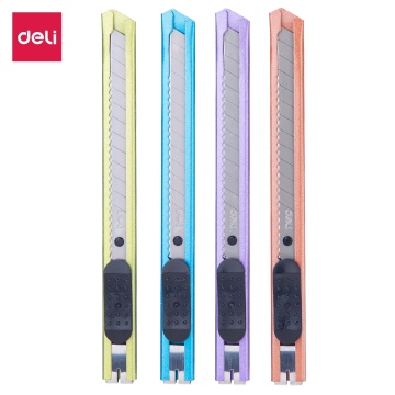 Нож канцелярский Deli 9 мм, сталь, корп. ассорти