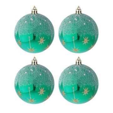 Набор елочных шаров  8 см, 4 шт., морская волна с золотом, пластик