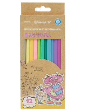 Карандаши цветные ПандаРог "Чудотворики" "Пастель" 12 цветов, деревянные, трехгранные