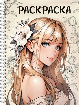Раскраска антистресс "Девушки. Аниме девушка с цветком" А5, 48стр.