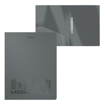 Папка на 2 кольцах пластиковая ErichKrause MEGAPOLIS, 24 мм, A4, серый (в пакете по 4 шт.)