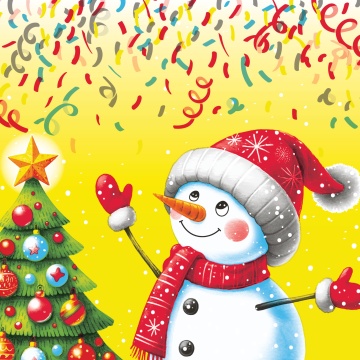 Салфетка "НГ Снеговик с конфетти" 33*33см, 20 шт., 2-х слойная