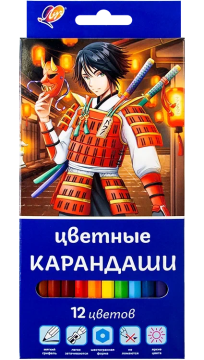 Карандаши цветные шестигранные "Аниме" 12 цветов (синий)