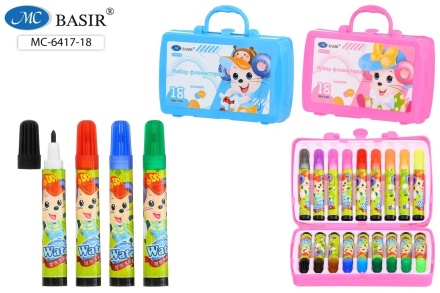 Фломастеры цветные. 18шт. "МЫШКИ". Цв.корпус с рис. 8,2 см. вентил.колпачок