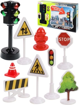 Светофор 11см, 3*AG3 в комплекте + дорожные знаки