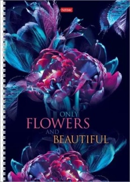 Тетрадь А4 96л кл. гребень Hatber "Beautiful flowers" перфорация, 4 диз. в блоке