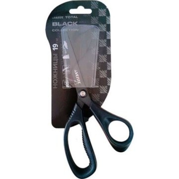 Ножницы 190мм "Total Black" пластик.асимм.ручки с резин.вставками е.п