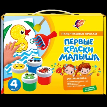 Набор пальчиковых красок "Кроха" 4 цв. с аксессуарами "Первые краски малыша"