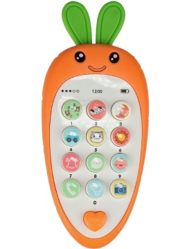 Музыкальный телефон 14см "Кролик" с прорезыв., русс.озвуч. и кор.,бат. 2*ААА не в компл, голубой