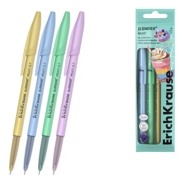 Набор из 4 ручек шариковых ErichKrause Slender Stick Milky 0.7, Super Glide Technology, цвет чернил