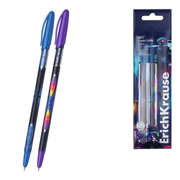 Набор из 4 ручек шариковых ErichKrause Neo Stick Cyber Game 0.7, Super Glide Technology, цвет черни