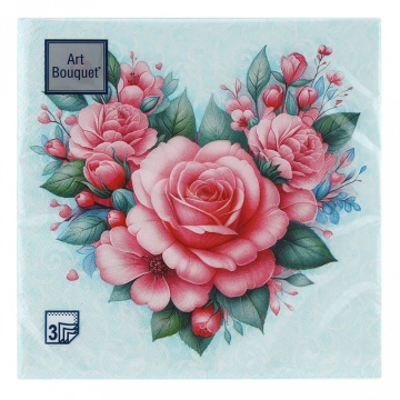 Салфетка Art Bouquet "Сердце из роз" 33*33см, 20шт., 3-х слойная