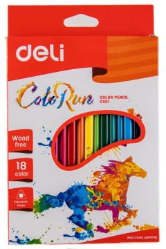 Карандаши цвет. 18цв Deli  ColoRun  трехгранные, пластиковые