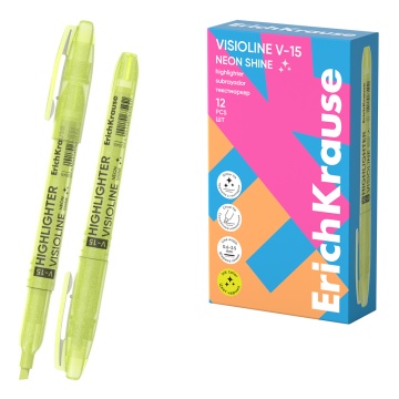Текстмаркер ErichKrause Visioline V-15 Neon Shine, цвет чернил желтый (в коробке по 12 шт.)