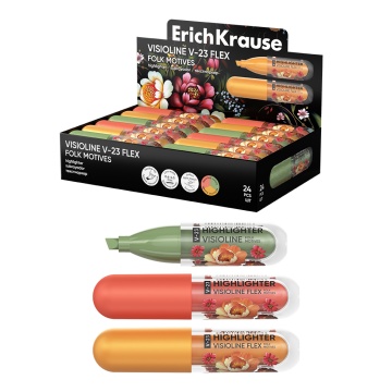 Текстмаркер ErichKrause Visioline V-23 Flex Folk Motives, с гибким наконечником, цвет чернил ассорти