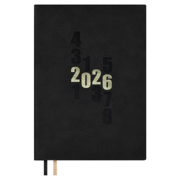 Ежедневник дат. 2026г А5 176л., кожзам, мягк.пер. "Замша черный" тисн.фольгой, ляссе