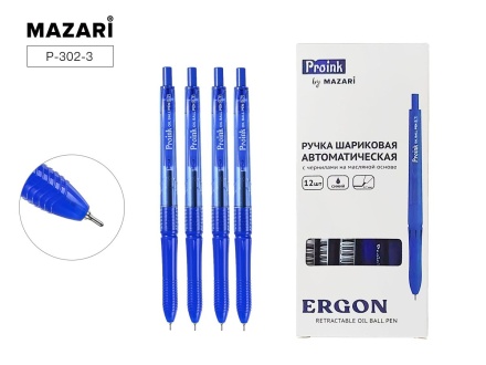 Ручка шар. MAZARI автомат "Ergon" синяя, масл.осн., игольч.након., 0,7мм, смен.стерж. 113мм*