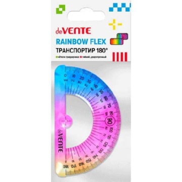 Транспортир пластик 180 град. "Rainbow Flex" гибкий тонированный е.п