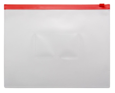 Конверт на молнии А5 0,15мм, карман д/визитки, красная молния