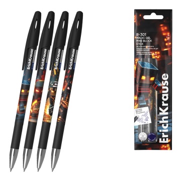 Набор из 4 ручек гелевых сo стираемыми чернилами ErichKrause R-301 Magic Gel Stick Mine Block 0.5, ц