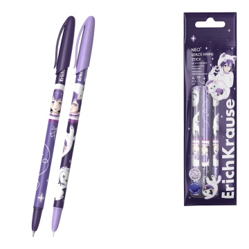 Набор из 4 ручек шариковых ErichKrause Neo Stick Space Anime 0.7, Super Glide Technology, цвет черн