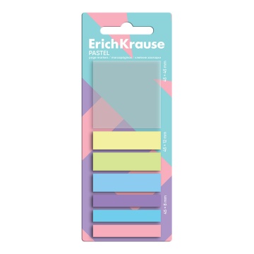 Клейкие закладки пластиковые ErichKrause Pastel, 45x45 мм, 45x12 мм, 45x8 мм, 140 листов, 7 цветов