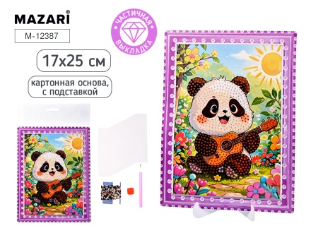 Мозаика алмазная по номерам на картоне с подставкой 17*25см "Панда" ассорти 6диз. (частичная выкладк