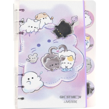 Блокнот B6  40л. "Ghost Meow", лин., пласт.обл. с раздел.,спираль,на резинке