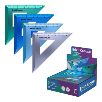 Угольник пластиковый ErichKrause Ice Metallic, 45/9см, ассорти (в коробке-дисплее по 42 шт)